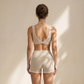 Wholesale Women's Naked-Feel Seam-Detail Sports Bra & Shorts Set – Contrast Stitch Sculpting 2-Piece Yoga Set