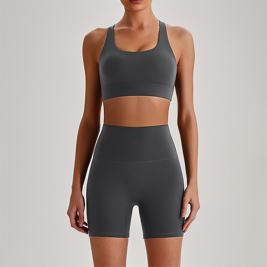 Wholesale Women's Quick-Dry Naked Feel Vest+Fitted Biker Shorts Yoga Set