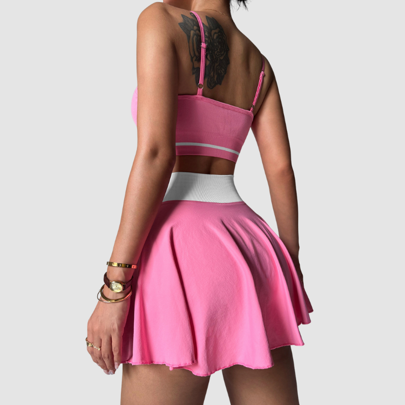 Wholesale contrasting color sports bra + patchwork skirt