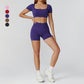 Sports de manga curta sem costura top + shorts de cintura alta