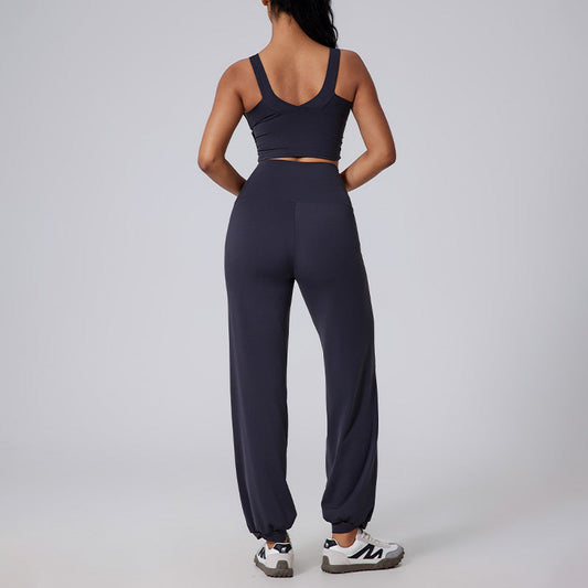Wide straps yoga tank top + High-waisted pants 2-piece set