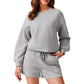 Round neck loose casual sweatshirt+Loose-fitting athletic shorts 2-piece set