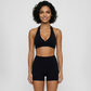Deep V halter neck bra + high waisted shorts 2-piece set