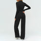 Stand collar zipper jacket +V-neck backless tank top + high-waisted loose wide-leg pants 3-piece set