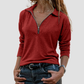 Wholesale Women's Knitted Fabric Lapel Zipper Casual Long Sleeve Top