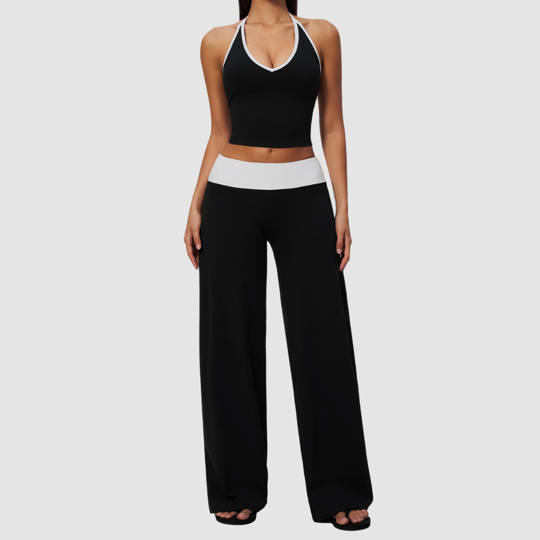 Wholesale Women’s Halter Contrast Yoga Set – Tank & Long Pants