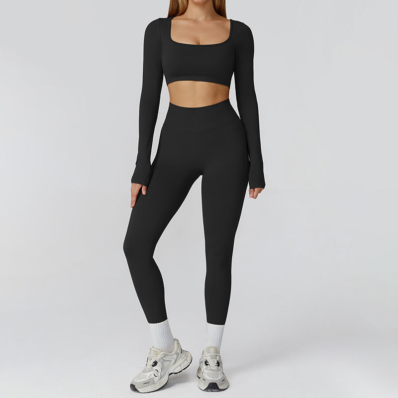 Seamless Long Sleeve Sports Top + hoch taillierte Leggings 2-teilige Leggings