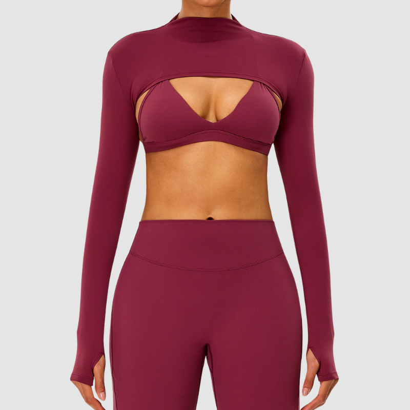 Wholesale Naked-Feel Half-High Collar Long-Sleeve Yoga Shrug – Cutout Sports Cardigan Coverup