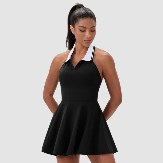Wholesale Color Block Lapel Tennis Dress | Wonderxfans bulk activewear