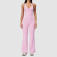 Wholesale Women's V-Neck Halter Sports Bra & Flare Pants Set – Seamless Ribbed Yoga Activewear