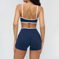 Women's Contrasting Color Thin Strap Sports Bra + Shorts 2-Piece Set