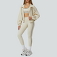 Racerback Sports Bra + high waist leggings +outdoor jacket 3-piece set