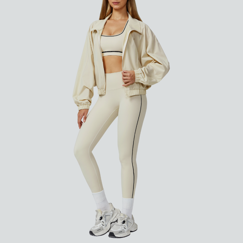 Racerback Sports Bra + high waist leggings +outdoor jacket 3-piece set