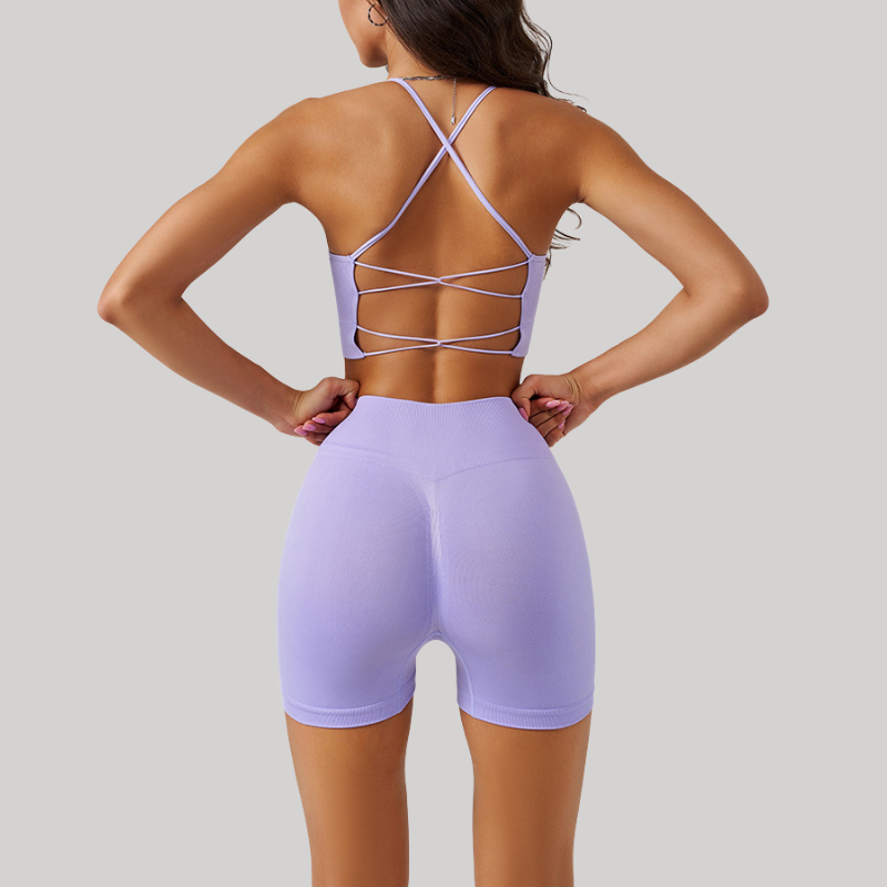 Crossover spaghetti strap bra & shorts sport sets