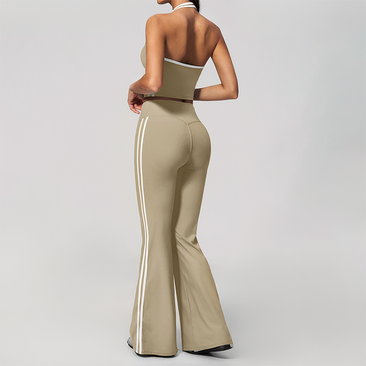 Wholesale Women's Bare-Feel Color-Block Tank Top & High waisted flared pants Set