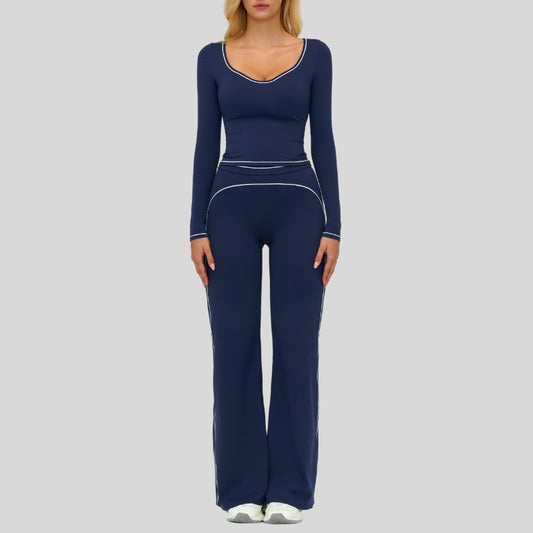 Wholesale Color-blocked long-sleeved sports top+ High-waisted | Wonderxfans bulk activewear
