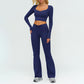 Slim-fitting long-sleeved top + High-waisted flared pants 2-piece set