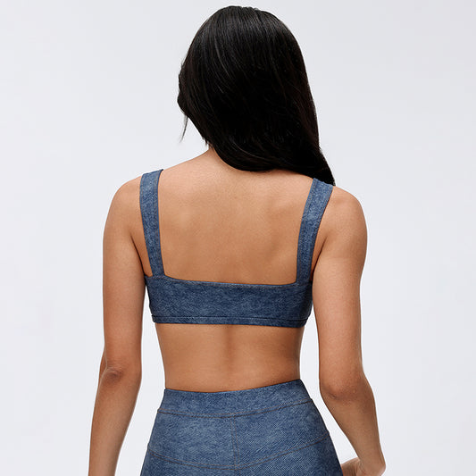 Wholesale Denim Retro Style Sports Bra | Wonderxfans bulk activewear