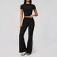 Wholesale Women's Buttery Soft Short Sleeve Crop Top & Flare Pants Yoga Set