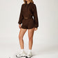 LOOSE HOODED AND FULL ZIPPER SWEATSHIRT + DRAWSTRING SHORTS 2 PIECES SET