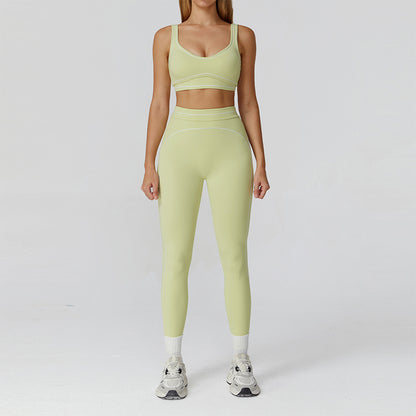 Contrasting Color Sports Bra + high waist leggings 2-piece set