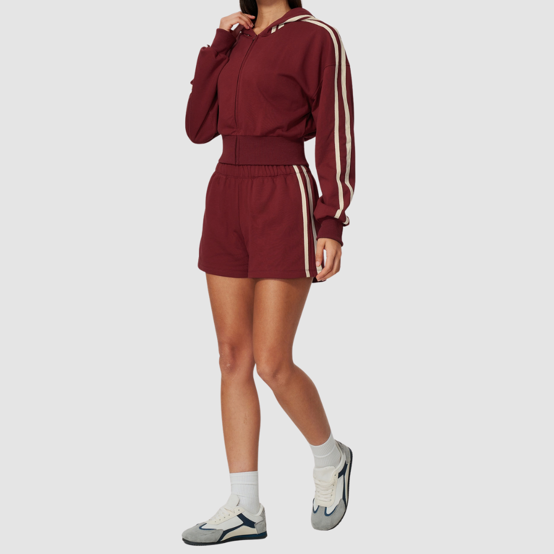 Wholesale Women's Zip Up Hoodie and Short Sweatpants Set