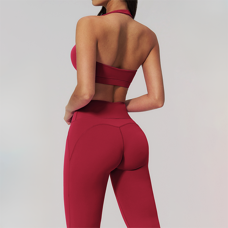 Halter Sports Bra + High-waisted Flared Leg pants 2-Piece Set