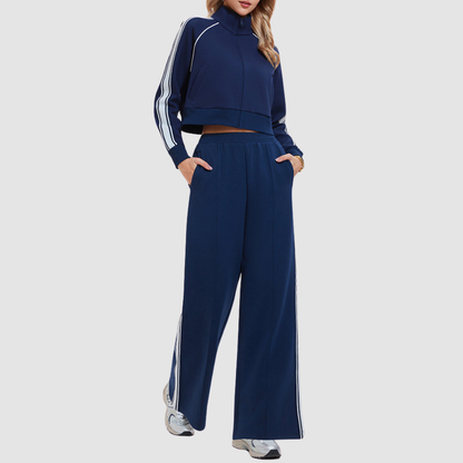 Women's Activewear Color-Block Jacket & Straight-Leg Pants Sports Set