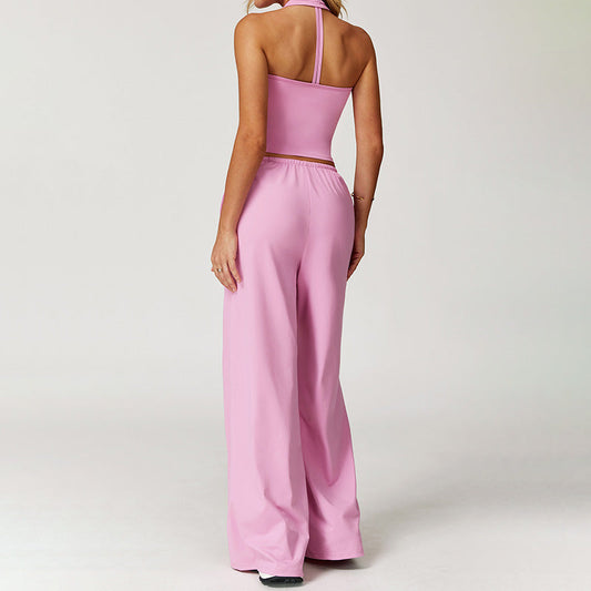 Halter sleeveless top And loose Straight Leg pants 2 pieces set