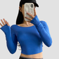 Wholesale Women's Crop Open Back Yoga Long Sleeve Top – Quick-Dry Fitness with Chest Pad