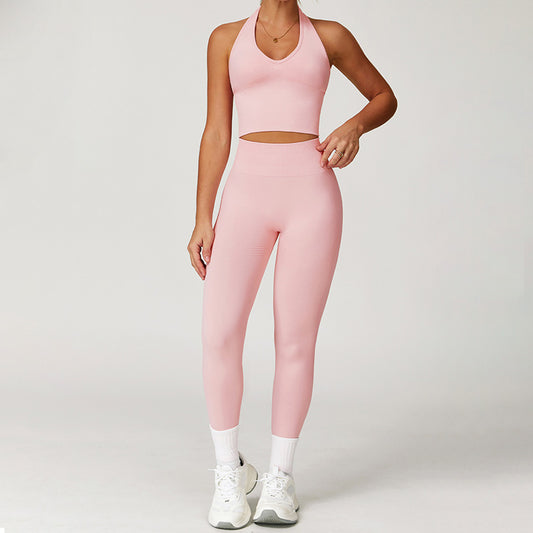 Wholesale Seamless Halterneck Threaded Yoga Bra | Wonderxfans bulk activewear