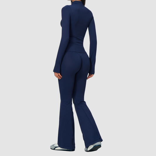 Wholesale Women's Zip-Front Jacket & Flared Yoga Pants Set