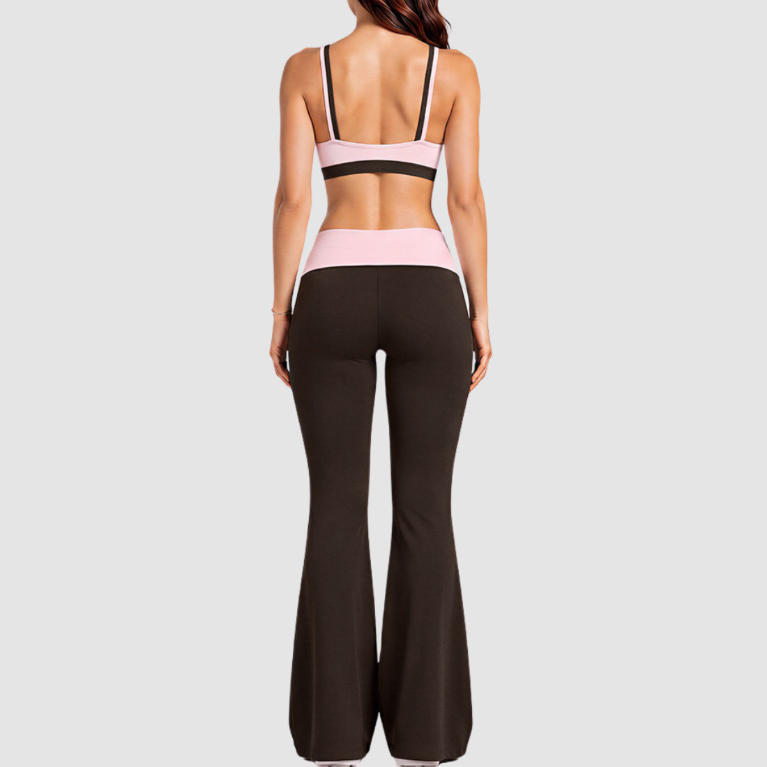 Women's Activewear Padded Faux Two-Piece Sports Bra & Flared Pants Yoga Set