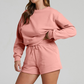 Wholesale solid color long sleeved sweatshirt+shorts set