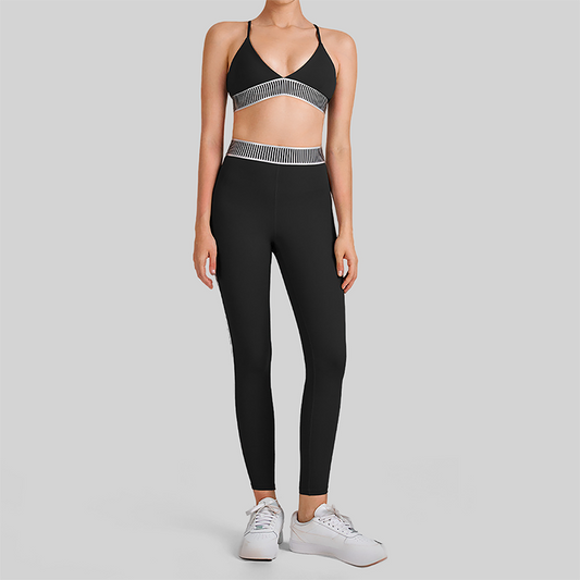 Wholesale Women's Cross-Back Sports Bra & High-Waist Leggings Set – Tummy Control Yoga Set