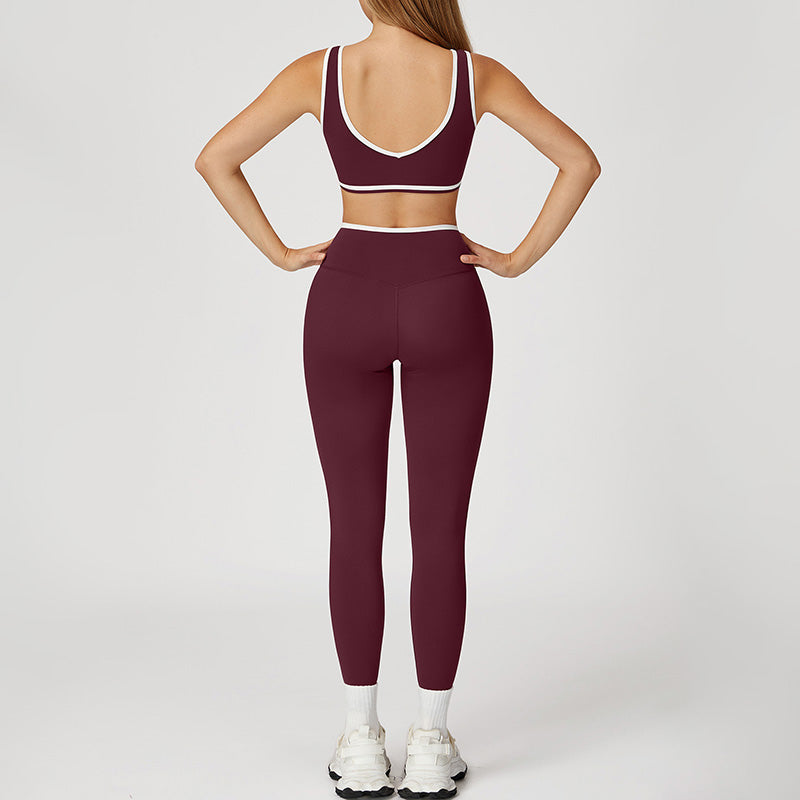 Ultra-Soft Contrasting Color Sports Bra + High Waist leggings 2-piece Set