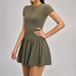 Solid Half Zipper Pleated Anti-Exposure Tennis Dress