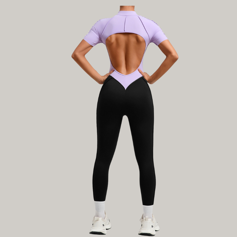 Color matching backless half zipper bodysuit