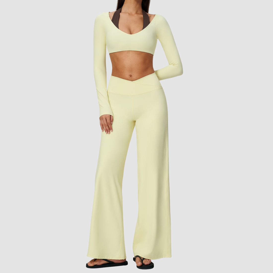 Wholesale Women's Long-Sleeve Top+Wide-Leg Fitness Pants Yoga Set