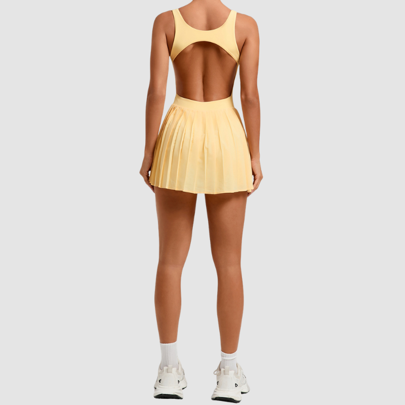 Wholesale Women's Open-Back Tennis Dress – Anti-Exposure Pleated Yoga Skirt