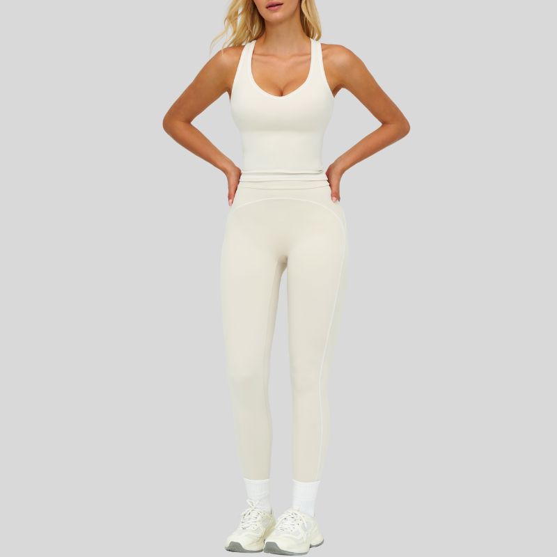 Contrasting racerback tank top+High waisted leggings 2-piece set