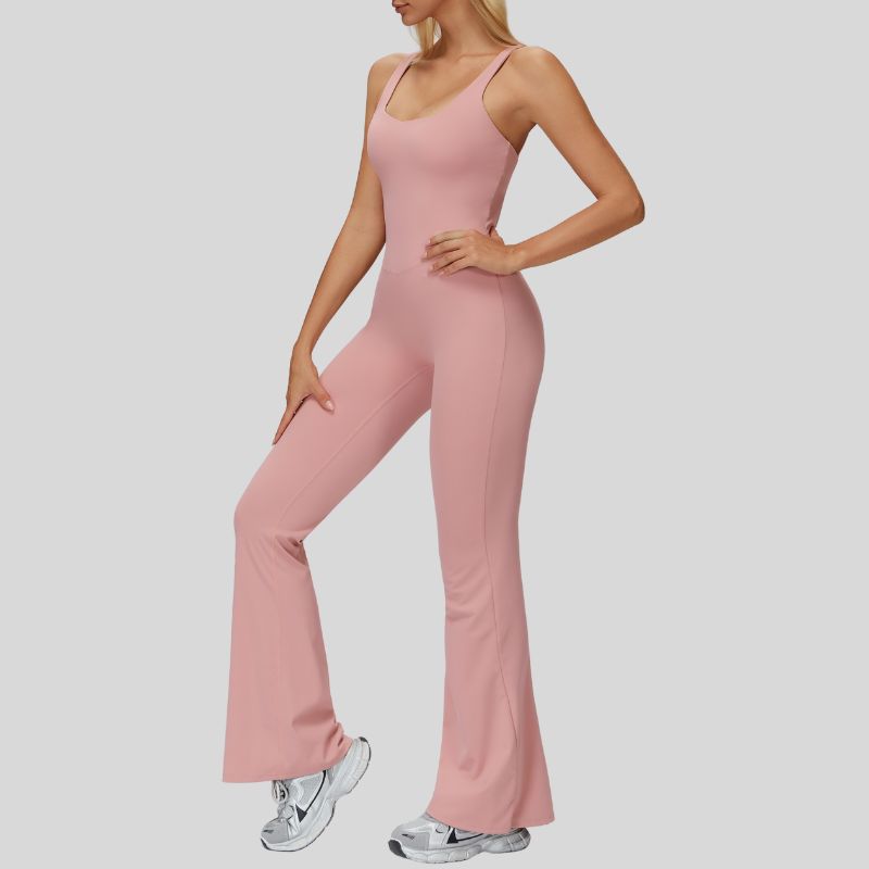 Cross-over back flared jumpsuit