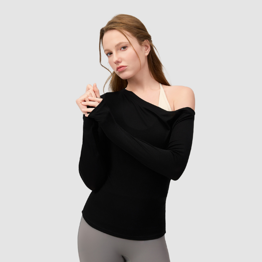 Wholesale Women's Lyocell Off-Shoulder Long-Sleeve Yoga Top