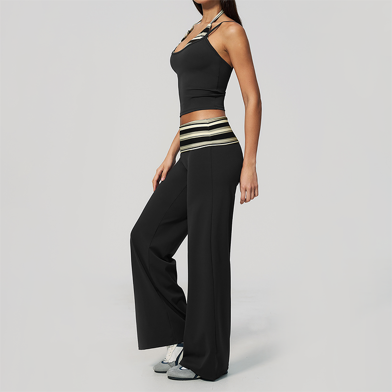Wholesale Women's Polka Dot & Stripe Yoga Set Tank Top & Wide-Leg Pants w/ Chest Pad