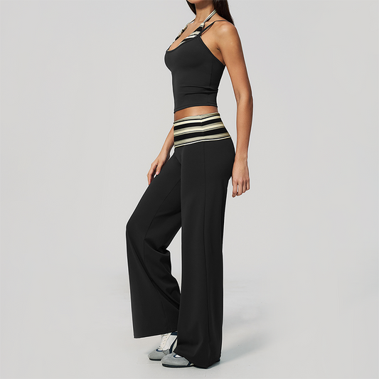 Wholesale Women's Polka Dot & Stripe Yoga Set Tank Top & Wide-Leg Pants w/ Chest Pad