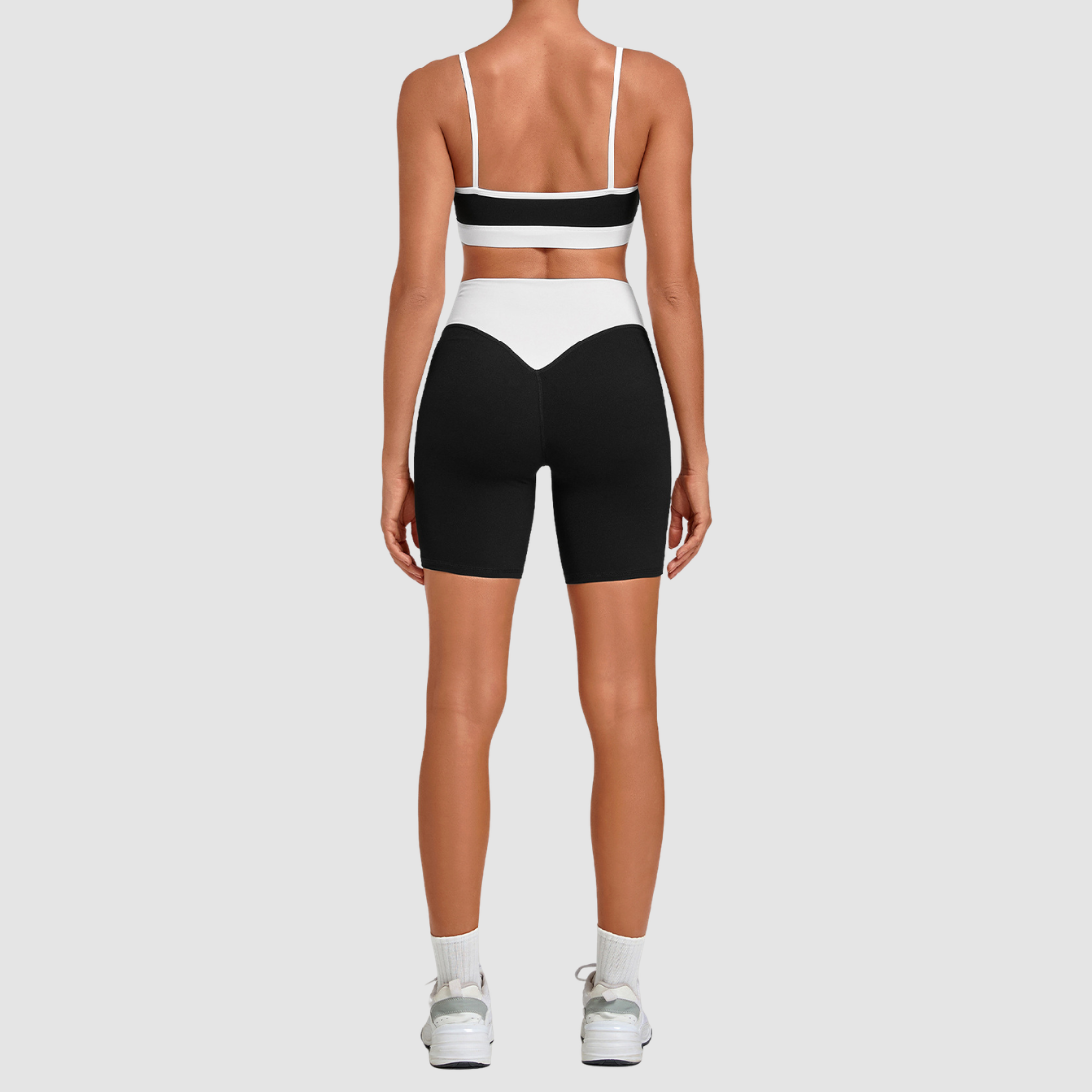 Wholesale Women’s Contrast Strap Sports Bra & High-Waist Biker Shorts Yoga Set