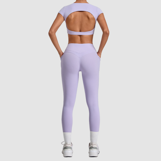 Wholesale Women's Naked-Feel Short Sleeve Crop Top + High-Waist Leggings Set – Moisture-Wicking Yoga Fitness Activewear