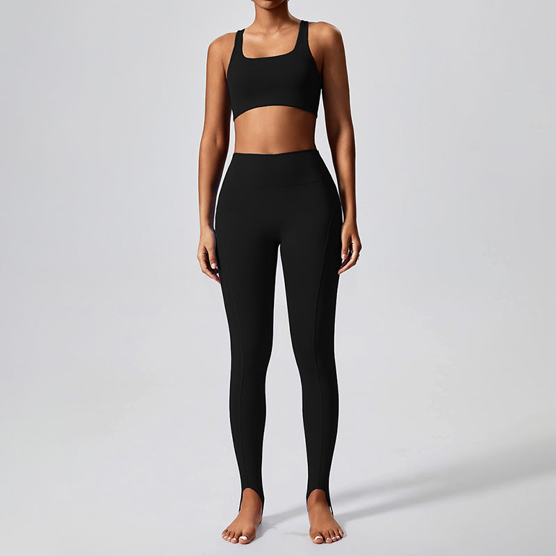 Removable padded sports bra + footed sports leggings 2-piece set