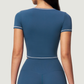 Wholesale Women's Seam-Detail Colorblock Short Sleeve Crop Top – Butt-Lifting Yoga Gym Activewear FDX2036