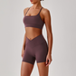Wholesale Brushed Naked-Feel Open-Back Sports Bra & High-Waist Shorts Set – Sculpting Yoga 2-Piece